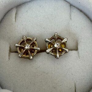 Vintage nautical stud earrings - helm with crystal